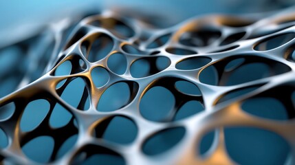 Poster - A close up of a blue and silver mesh with many small holes