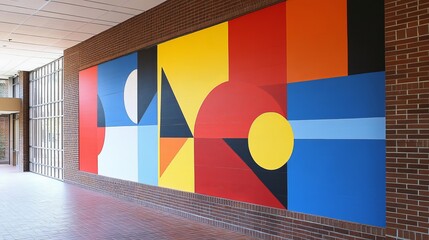 Poster - Modern Geometric Wall Art Abstract Colorful Design Red Yellow Blue Black White Shapes Mural Building Interior Contemporary Artwork Bright Vibrant  Bold Graphic Design Elements cool