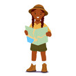 © Anna Syvak - Attractive girl scout cartoon character in uniform holding paper map standing isolated on white