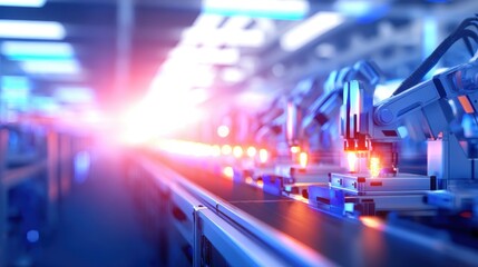 Poster - Advanced robotic arms working on a production line in a high-tech manufacturing facility