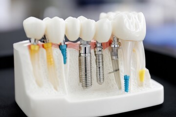 Aufkleber - Detailed View of Dental Implants Illustrating Cutaway Jaw and Implant Placement With a Focus on White Model Structure Generative AI