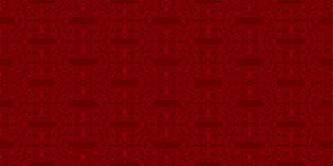 Poster - Seamless damask rich pattern. Red luxurious background with symmetrical ornamental design. Vintage victorian style template for textile and wallpaper.