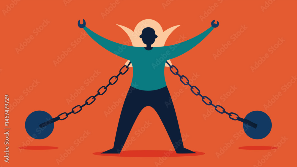 Breaking Chains A person breaking free from chains labeled with terms ...