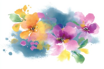 Poster - Colorful Watercolor Splash Creating a Dreamy Floral Pattern With Loose Brushwork and Vibrant Hues Generative AI