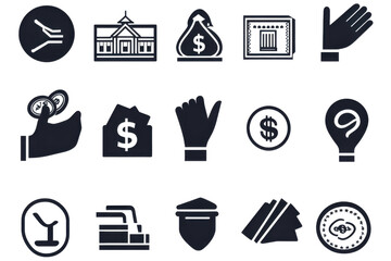 Poster - A collection of assorted black and white icons displayed on a gray patterned background design element