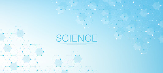 Poster - Modern health care or medical background design. Health care innovation concept. Horizontal header web banner. Abstract geometric background with hexagon shapes for medicine, science, chemistry.