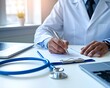 © stock mind's - Professional Doctor Writing Notes in Modern Medical Office