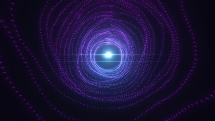 Poster - Purple and blue neon tunnel digital vortex with intricate wireframe patterns, symbolizing virtual reality, metaverse, and digital transformation concepts background