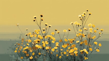 Poster - Vibrant yellow flowers against a soft gradient background in an artistic style.