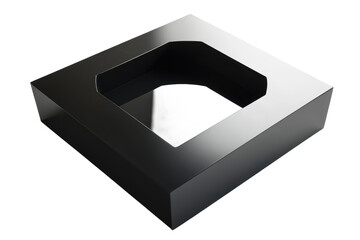 Poster - A close up view of a black square object with a curved opening against a black background in high contrast