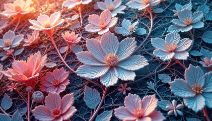 Intricate floral lace, delicate web-like texture, craft, mesh