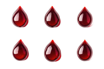 Poster - Six red drops arranged in two rows on a gray and black checkered background with pixelated appearance