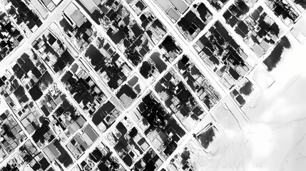 Wall Mural - black and white aerial view of a perfectly aligned urban cityscape. [graviton cities] | skylocked co