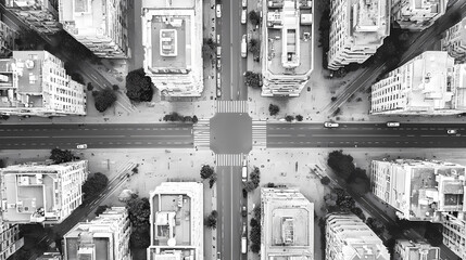 Wall Mural - black and white aerial view of a perfectly aligned urban cityscape. [graviton cities] | skylocked co