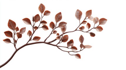 Brown tree branch with leaves on white background