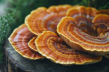 Aufkleber - Beautiful mushroom clusters showcasing vibrant colors and intricate patterns found in a forest setting during the morning hours
