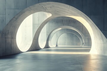 Leinwandbilder - Modern architectural corridor with concrete walls and soft light illuminating the spacious interior