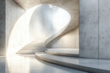 Leinwandbilder - Modern architectural corridor with concrete walls and soft light illuminating the spacious interior