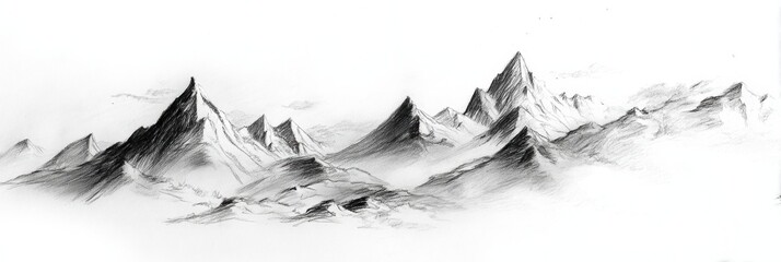 Poster - Elegant Soft Pencil Landscape Sketch Captures the Beauty of Majestic Mountains With Subtle Shading Techniques for Depth and Dimension Generative AI