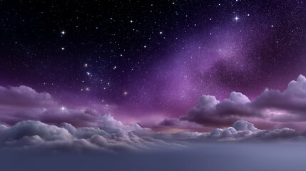 Wall Mural - a beautiful night sky with a purple cloud and stars