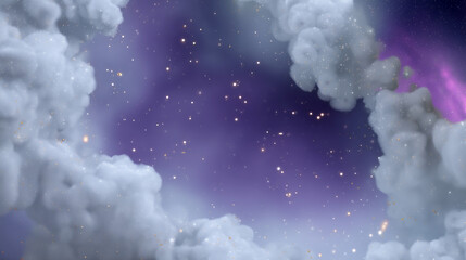 Wall Mural - a cloud of white and purple clouds with a starry sky background