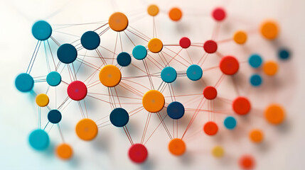 Poster - abstract illustration of a colorful network of interconnected dots representing data, connections, a