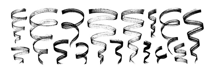 Poster - Abstract curved bold brush strokes, spirals and curly lines. Hand drawn vector graphic ribbons, bold curls.
