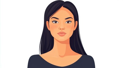 Poster - Colorful avatar of a brunette woman with straight, necklength hair, ideal for web graphics and animation.