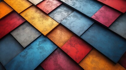 Poster - Abstract Geometric Colorful Pattern Background Texture Design Modern Digital Art Illustration Vibrant Hues Overlay Multicolored Squares Graphic Element Template blue grey dark bold