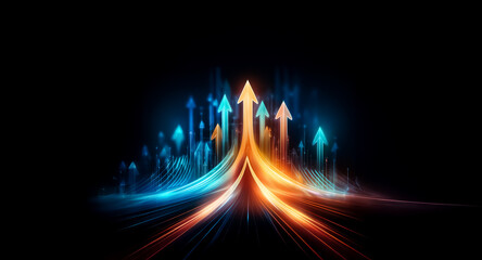 Aufkleber - glowing arrows ascend a dynamic, light-streaked path, symbolizing growth and progress. the vibrant c