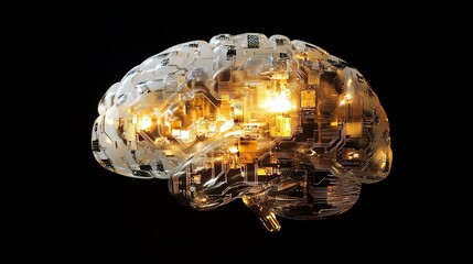 Aufkleber - AI brain made of circuits and light, floating in darkness