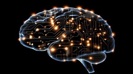 Aufkleber - AI brain made of circuits and light, floating in darkness