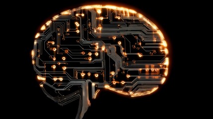 Aufkleber - AI brain made of circuits and light, floating in darkness