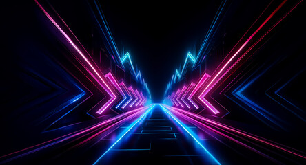 Aufkleber - abstract digital art depicting a futuristic, symmetrical tunnel glowing with vibrant pink and blue n