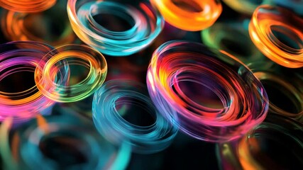 Poster - Abstract Colorful Glass Rings: A Vivid Display of swirling, translucent Circles
