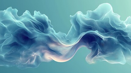 Poster - Abstract Teal Wave Digital Art: A Serene Flow of Digital Particles