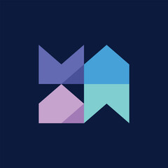 Aufkleber - The image shows an abstract geometric logo design of an initial letter MAAW in various color that looks clean and sharp on a black background