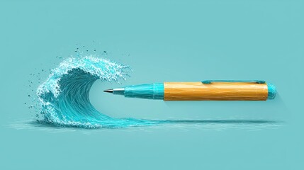 Poster - The Wave of Inspiration: A Pen Riding the Creative Tide