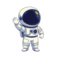 Poster - Cute cartoon astronaut waving hello in a simple flat design against a minimalist background