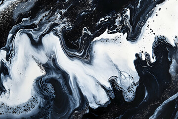 Poster - Abstract design of swirling black and white paint.