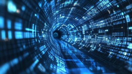 Poster - abstract digital tunnel futuristic technology data stream blue glowing lines modern background desig