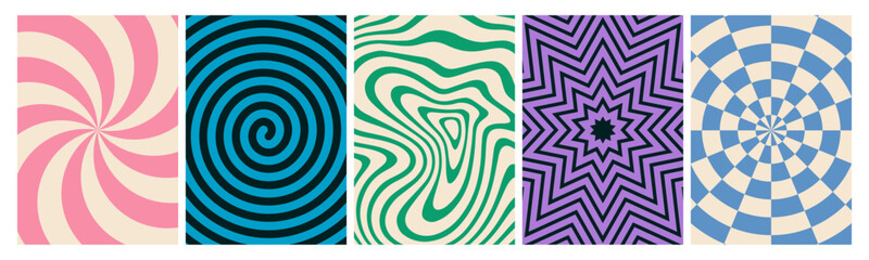 Fototapete - Abstract Retro Groovy Patterns. Psychedelic Swirl Vector Graphic. Fun and Funky Pop Waves. Vintage Wavy Texture