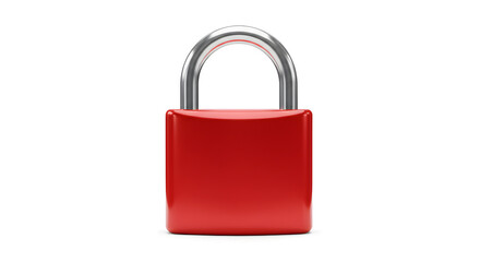 Poster - Red Metal Padlock with Silver Shackle Centered on White Background Security Concept