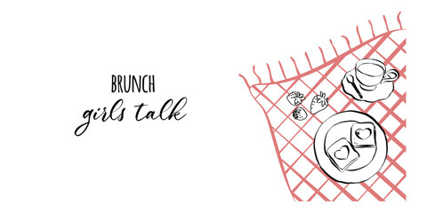 Aufkleber - Hand drawn coquette breakfast doodles. Vintage cute symbols with la dolce vita aesthetic in simple crayon and sketch style. Trendy art for menus and wedding invitations. Chalk vector illustration