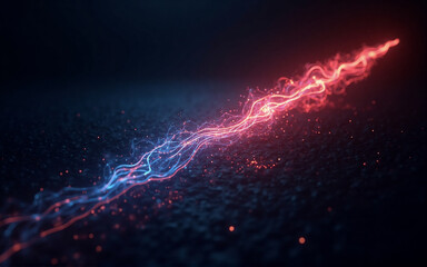 Wall Mural - abstract image of two glowing, swirling streams of light, red and blue, contrasting against a dark, 