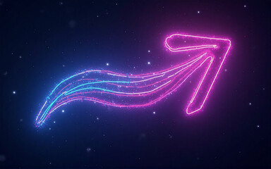 Aufkleber - a vibrant, upward-pointing arrow composed of glowing particles trails a shimmering, wavy line. the a