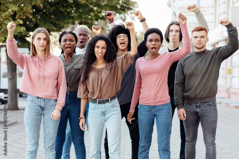 Multiethnic protestors striking against racism on the street, closeup ...
