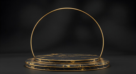 Poster - Elegant Black Marble Podium with Golden Semicircle Accent Luxury Display Platform