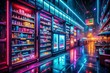 © Sirinporn - Cyberpunk Neon Glow Online Store Product Photography - Futuristic Drone Shot