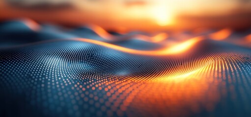 Poster - Abstract Sunset Landscape: Digital Waves of Light and Color